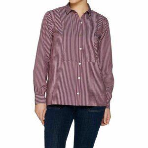 LOGO by Lori Goldstein Purple Woven Striped Button Front Shirt Size 12